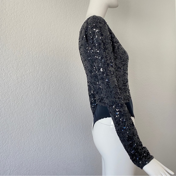 Donna Karan Hand Sequined Black Knit Bodysuit - Picture 5 of 7